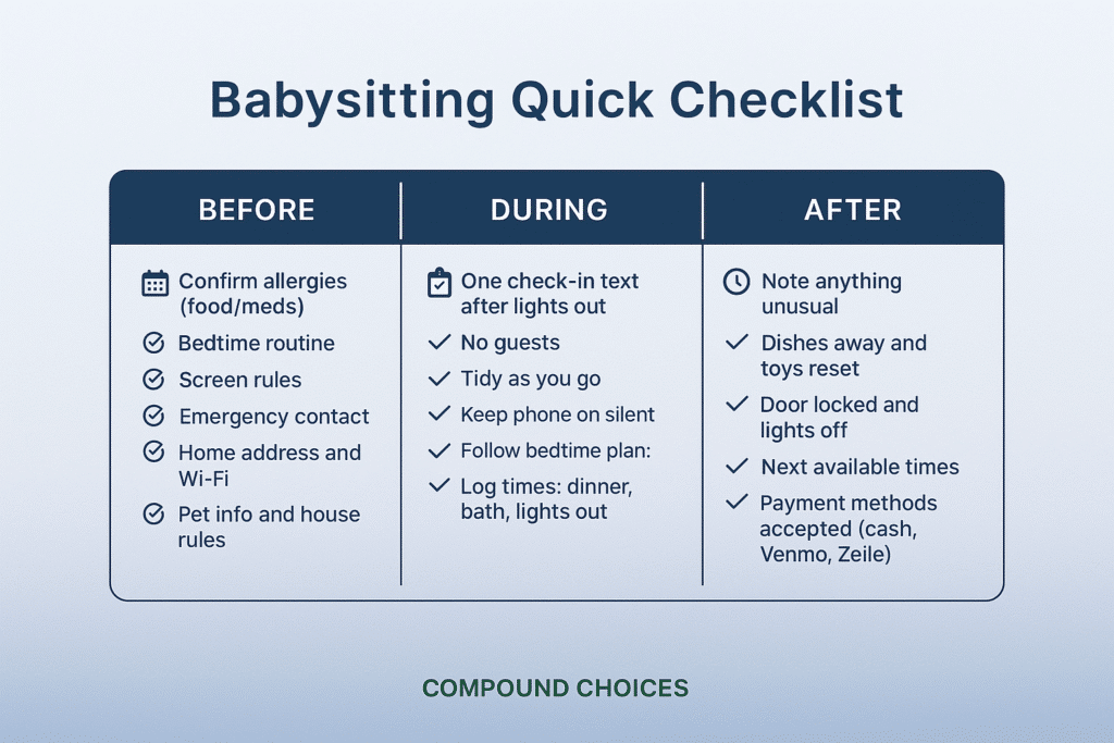 a checklist for babysitting for beginners