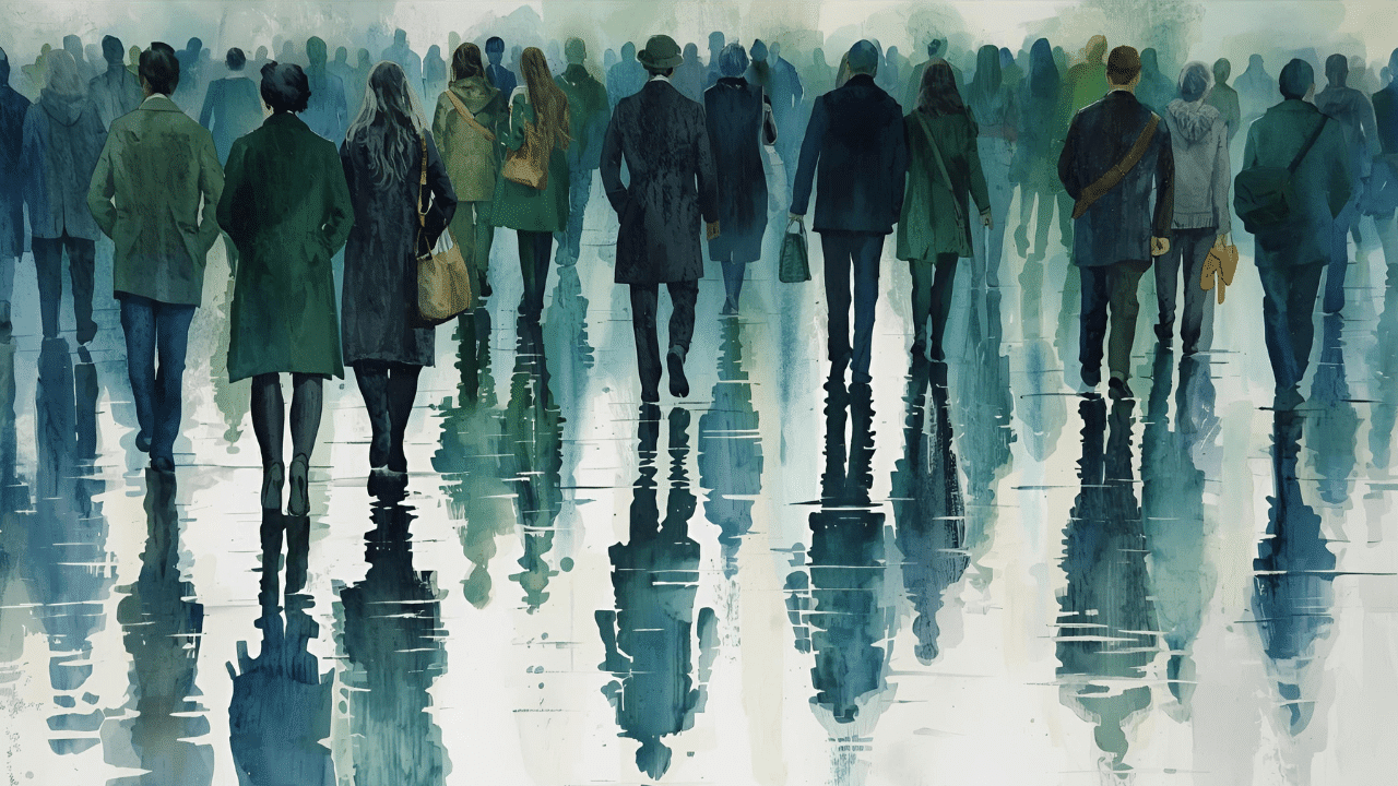 people walking to work